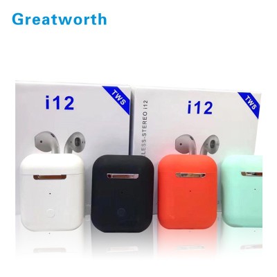 2020 Hot selling twins touch i12 V5.0 TWS stereo earbuds i12 tws earphone i12 headphone with charging case wireless charging TWS